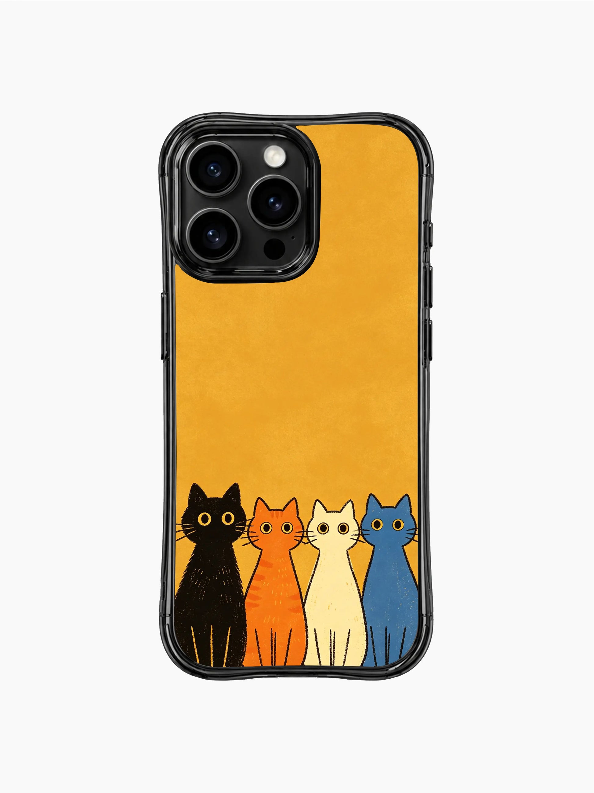 PhoneCasing iPhone 16 pro max scratch-resistant case featuring a vibrant group of cats with big, curious eyes.