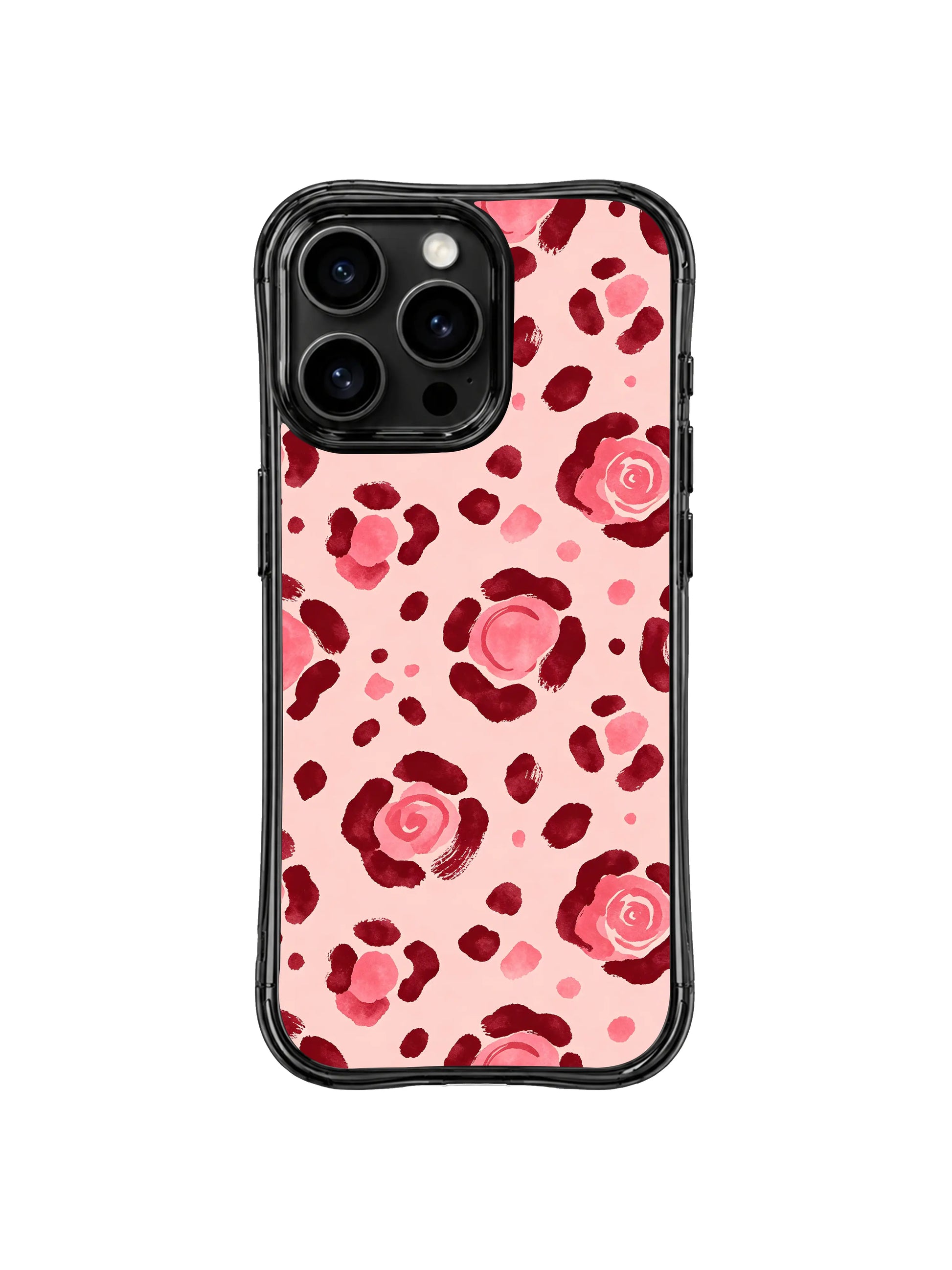 Material durability showcase of PhoneCasing scratch & stain resistant pink mist rose leopard iPhone 14 Pro Case, smooth glossy antimicrobial surface resists abrasion from daily pocket and bag carry