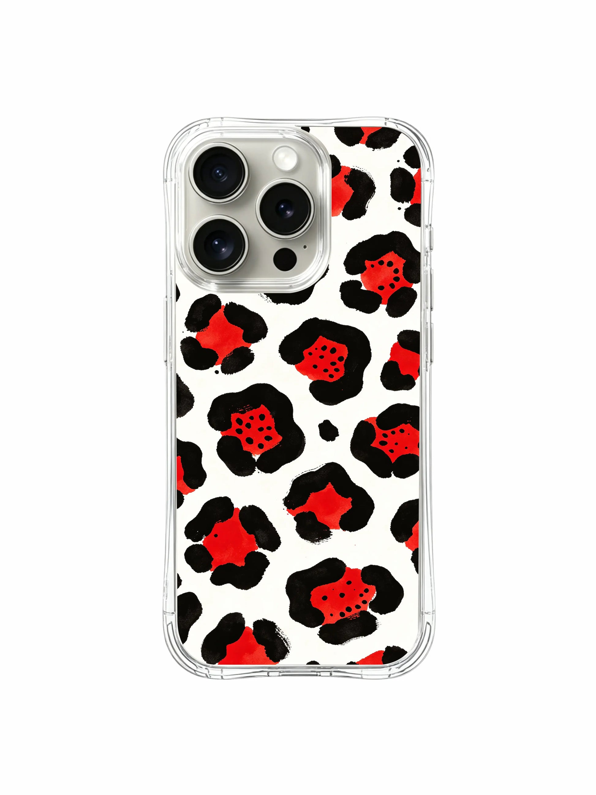 Material durability showcase of PhoneCasing scratch & stain resistant red berry leopard iPhone 14 Pro Case, smooth glossy antimicrobial surface resistant to daily pocket and bag abrasion