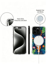 Tiny star-like scattered flowers surrounding wandering jungle tiger iPhone 13 pro Case from PhoneCasing, everyday durable transparent iPhone 13 pro casing with deep blue night backdrop, moody nocturnal animal decorative phone cover.