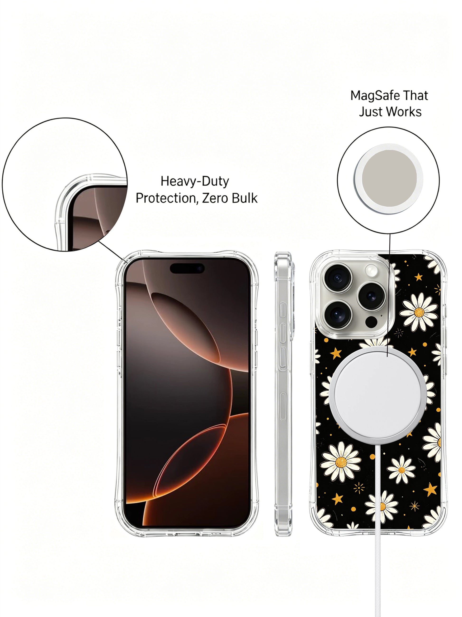 PhoneCasing iPhone 16 Pro Max Case featuring Starry Daisies by Daisy Vale, flowers that look like they’re blooming in a night sky full of stars.