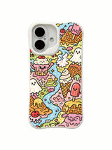Sticker-style dessert artwork on an iPhone 16 Plus case