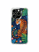 Flame-like black stripes orange fur wild tiger hidden in starry foliage iPhone 13 pro Case from PhoneCasing, wear-resistant glossy iPhone 13 pro casing, adventurous freedom-themed wildlife art phone cover.