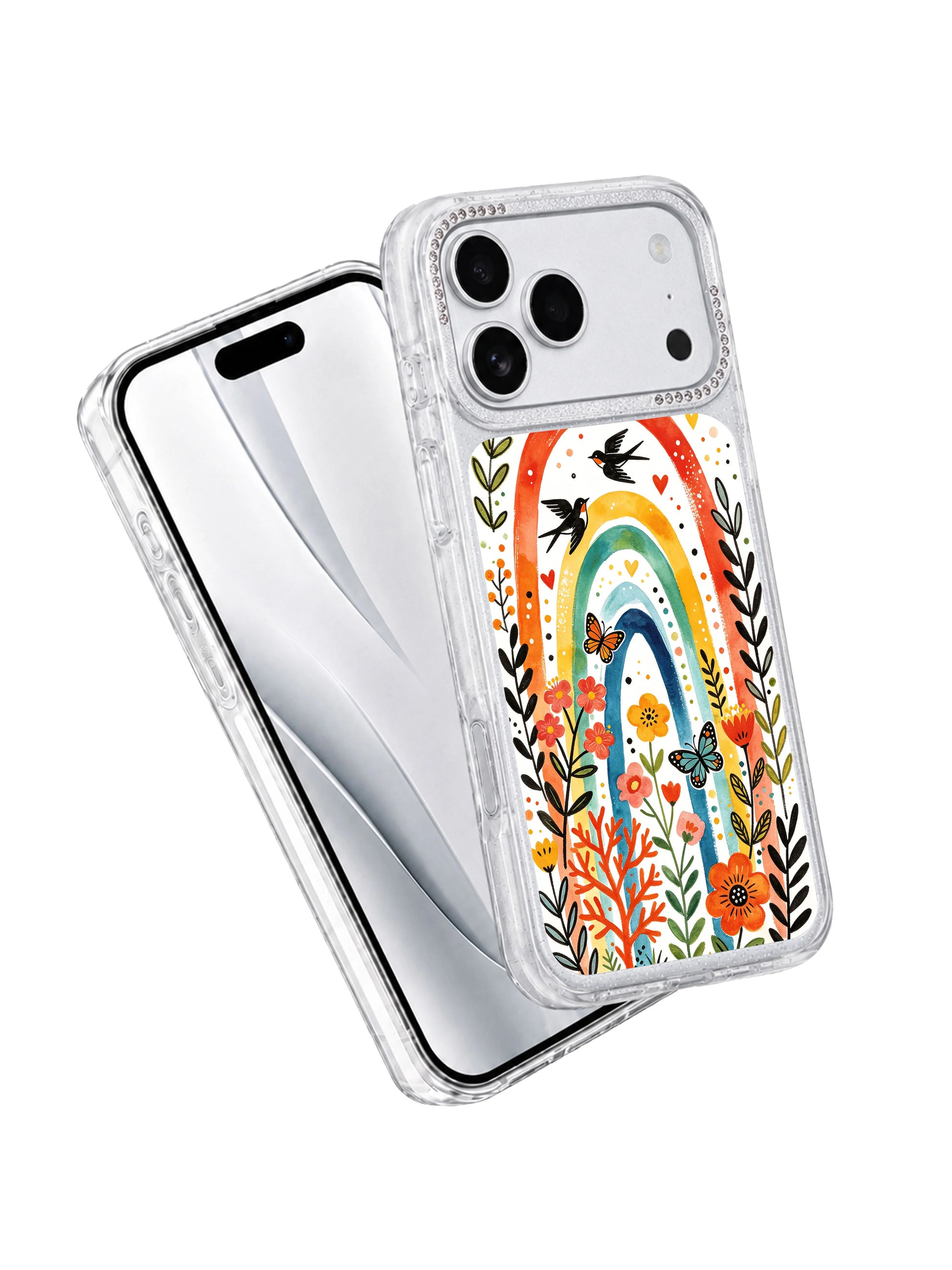 PhoneCasing meaningful milestone gift iphone 17 pro Max casing, tiny hidden heart details nestled between arch foliage and blooms, paired with flying bird motifs perfect for celebrating life transitions and new chapters.