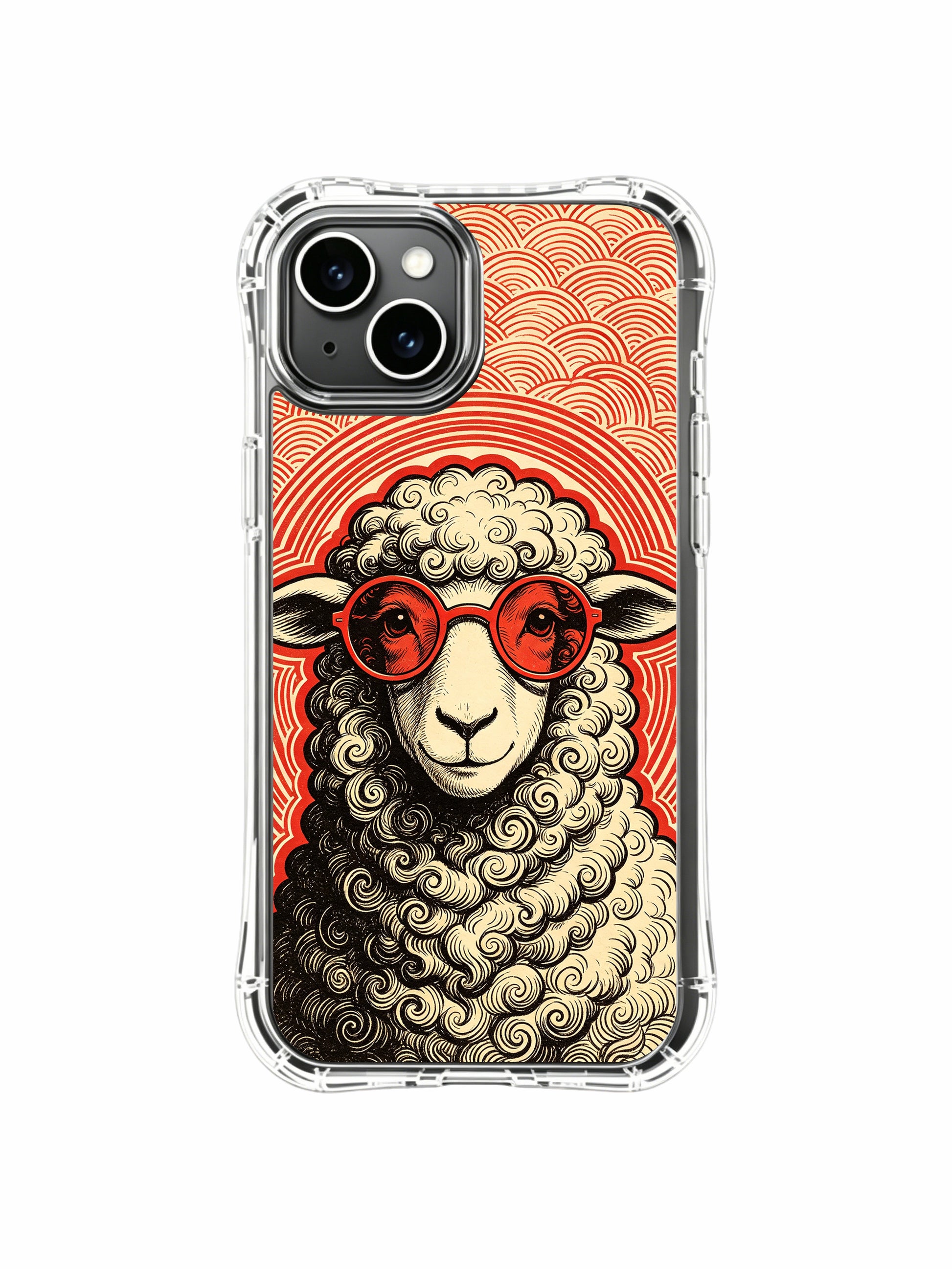 Subtle layered oriental red scale detail pairs with poetic red glass sheep original artwork by Rufus Vale for PhoneCasing iPhone 13 Case, durable gallery-grade phone cover made in California.