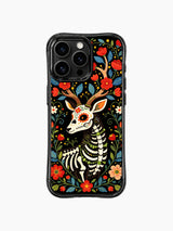 PhoneCasing iPhone 16 pro max Case with a sugar skull deer adorned with ornate floral and geometric sugar skull markings on its face, surrounded by colorful flowers, whimsical folk print on iPhone 16 pro max casing.