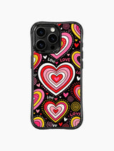 PhoneCasing iPhone 13 Pro Max cover all-over packed concentric rainbow candy heart doodle pattern, capturing warm sweet candy-store crush joy, long-wearing durable protective casing.