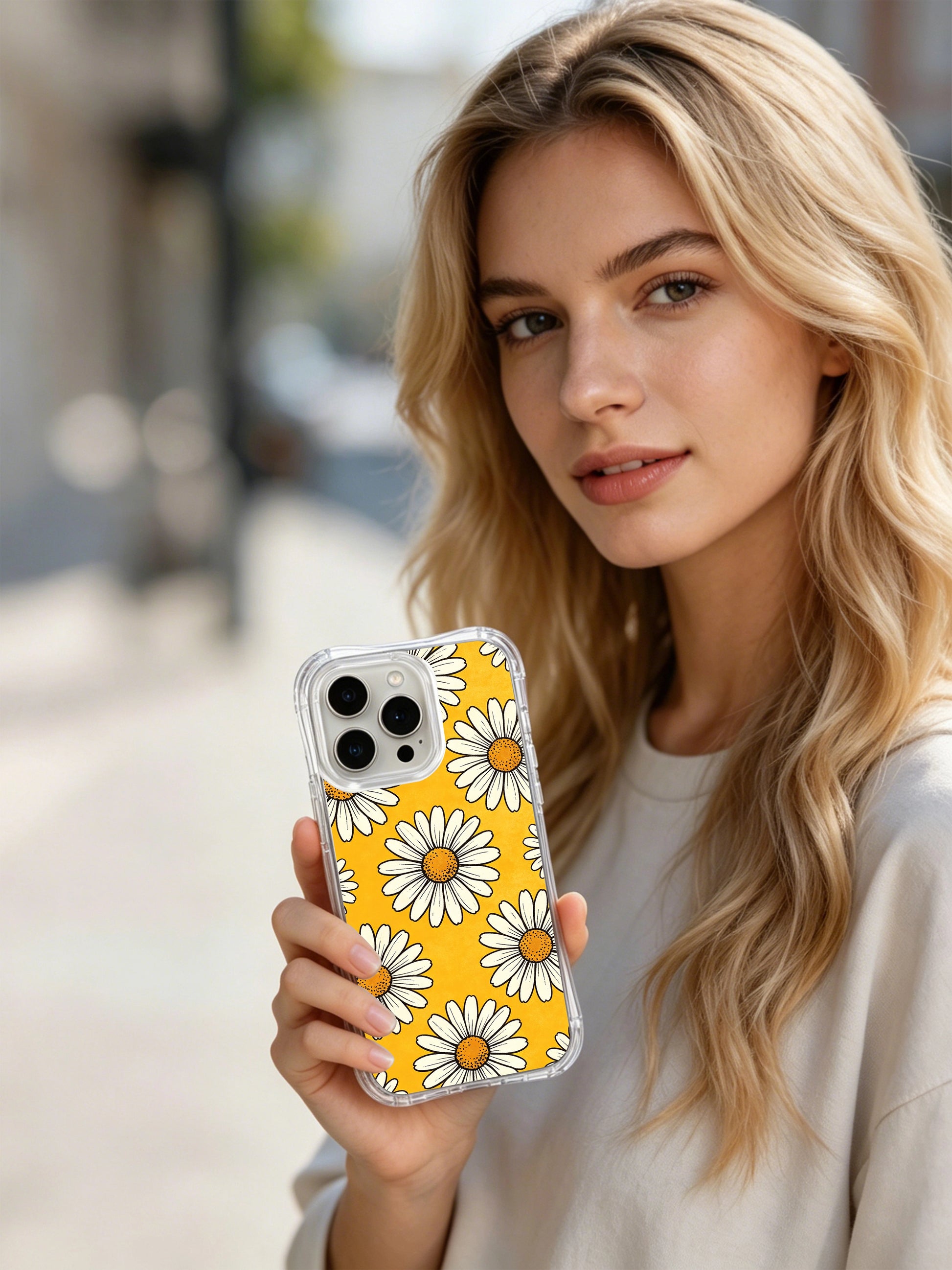 PhoneCasing iPhone 16 Pro Max Case with Summer Joy Daisies print, large flowers that bring instant warmth and optimism.