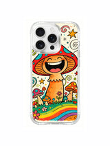 Whimsical mushroom with sun on an iPhone 16 Pro Max case