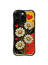 PhoneCasing iPhone 16 pro Case with scattered layered yellow & white speckle dot splatter details mixed with scratch grunge grain as punk texture layers, playful Ruby Daze Sunflower Punk Daisies floral design, stylish women’s phone casing.