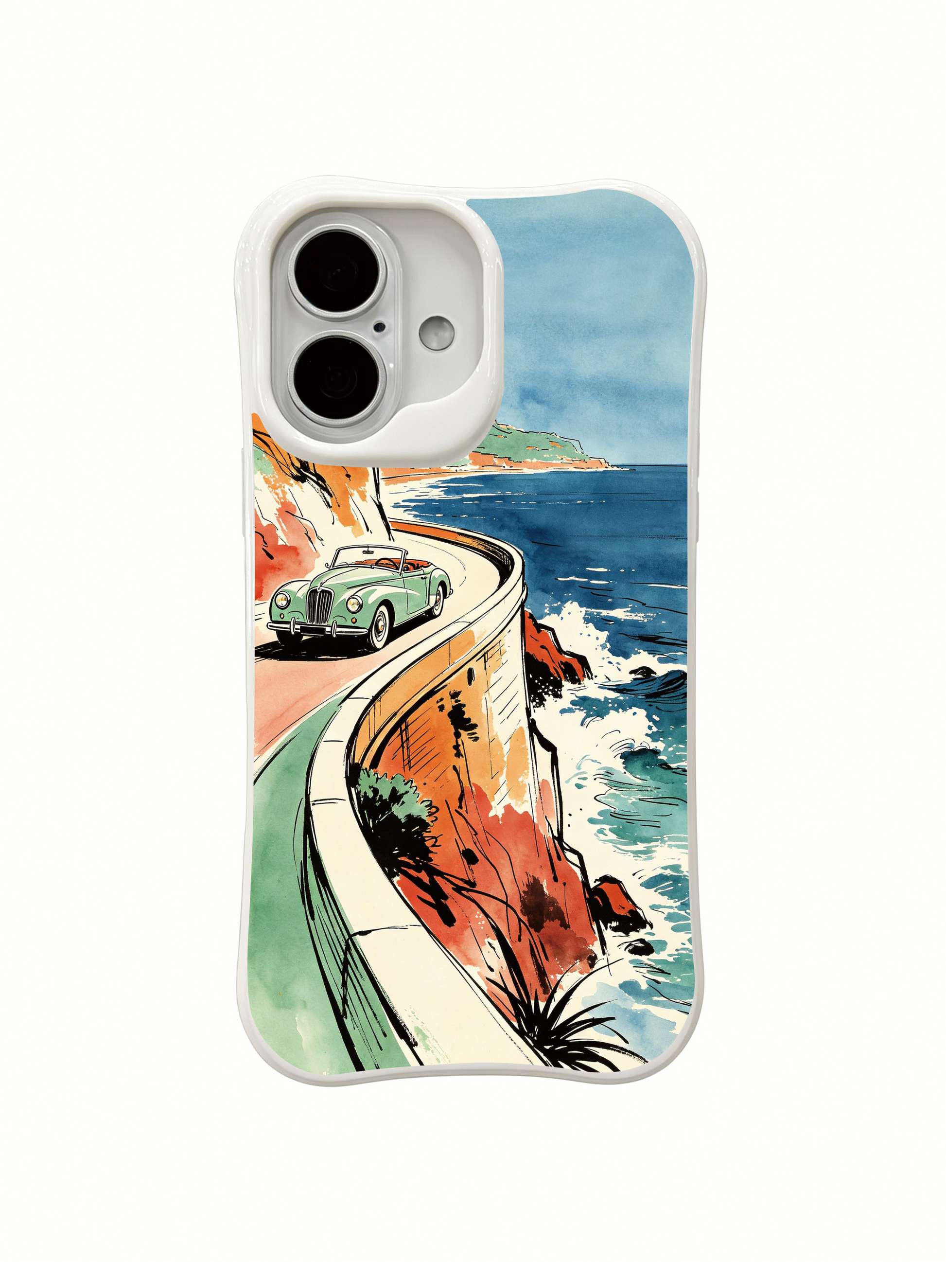 PhoneCasing sunlit coastal drive iPhone 16 Case, exclusive Matisse Dufré artwork