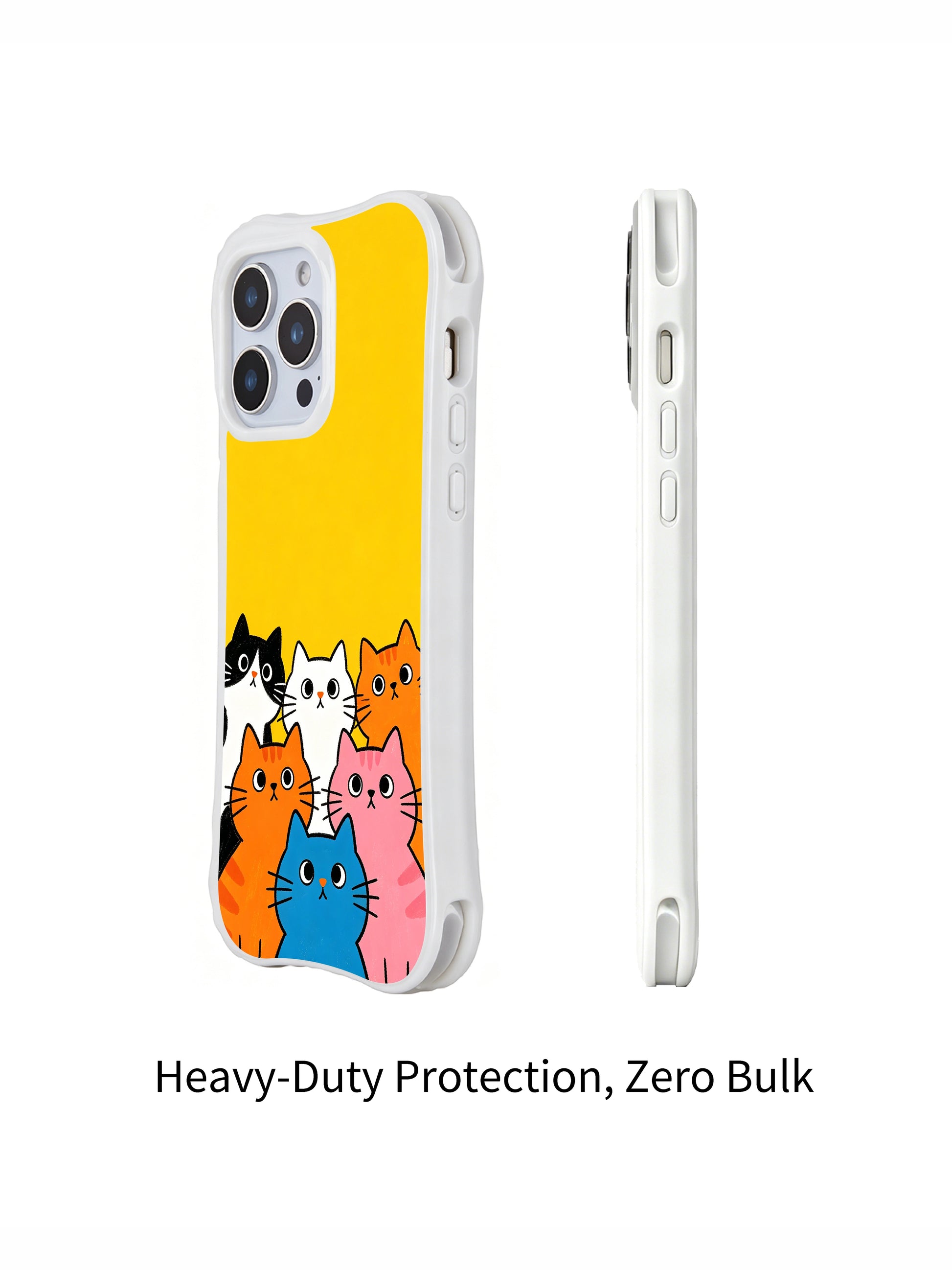 PhoneCasing iPhone 16 Pro Max showcasing Sunlit Hopeful Cats, pastel felines bringing gentle optimism to a vibrant yellow backdrop.