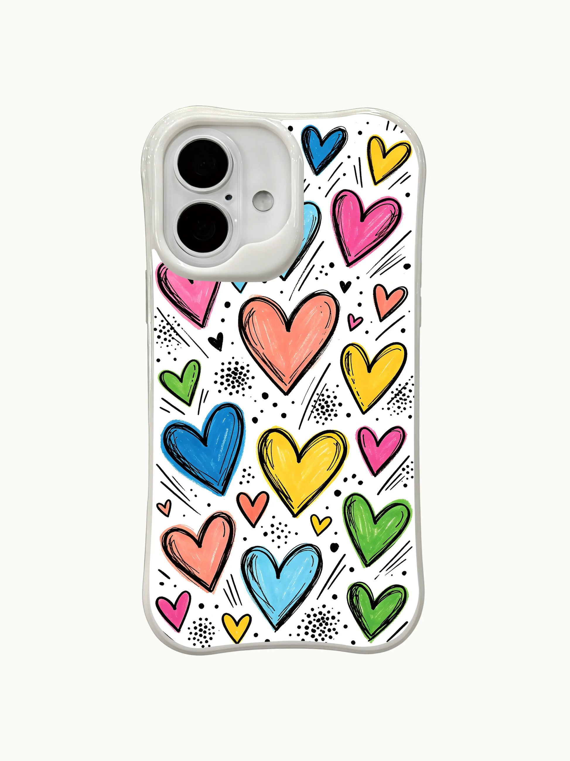 PhoneCasing sunny afterglow hearts iPhone 16 plus case, heart rain design inspired by post-rain sunshine, artist-exclusive iphone 16 plus casing.