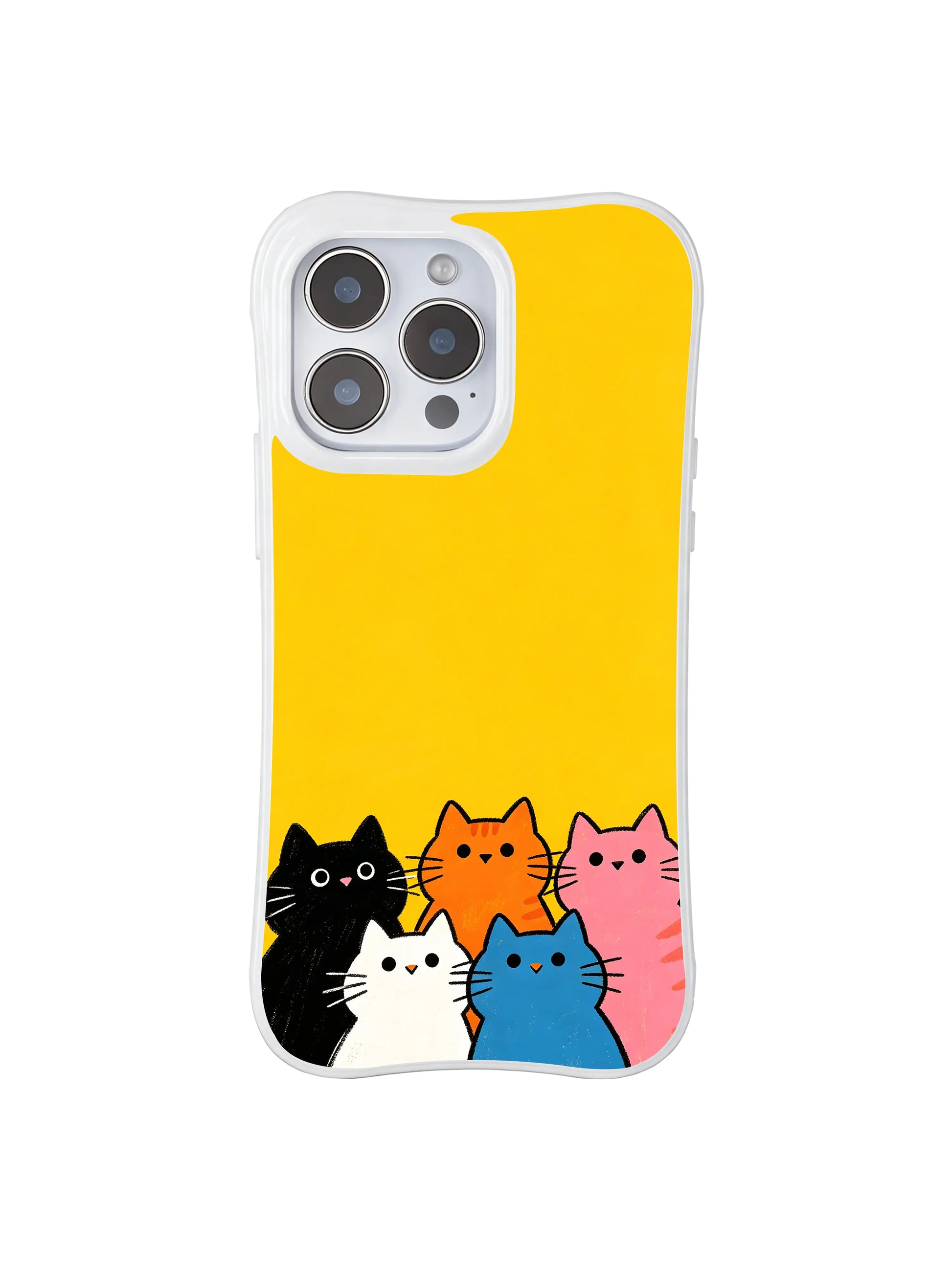 PhoneCasing iPhone 16 Pro Max showcasing Sunny Horizon Cats, a group of colorful felines gazing together at the distant horizon.