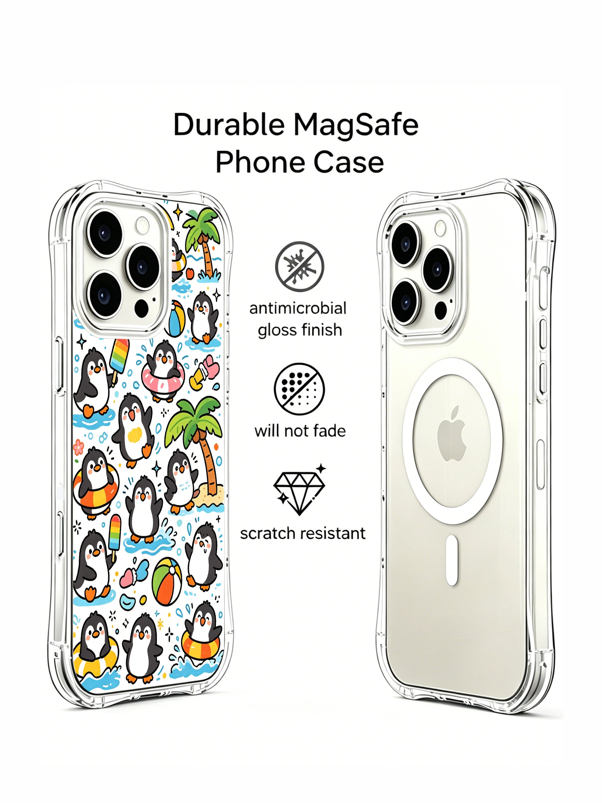 PhoneCasing iPhone 16 Pro Case showcasing the playful Penguin Summer series by Milo Yun, premium durable art casing for iPhone 16 Pro.