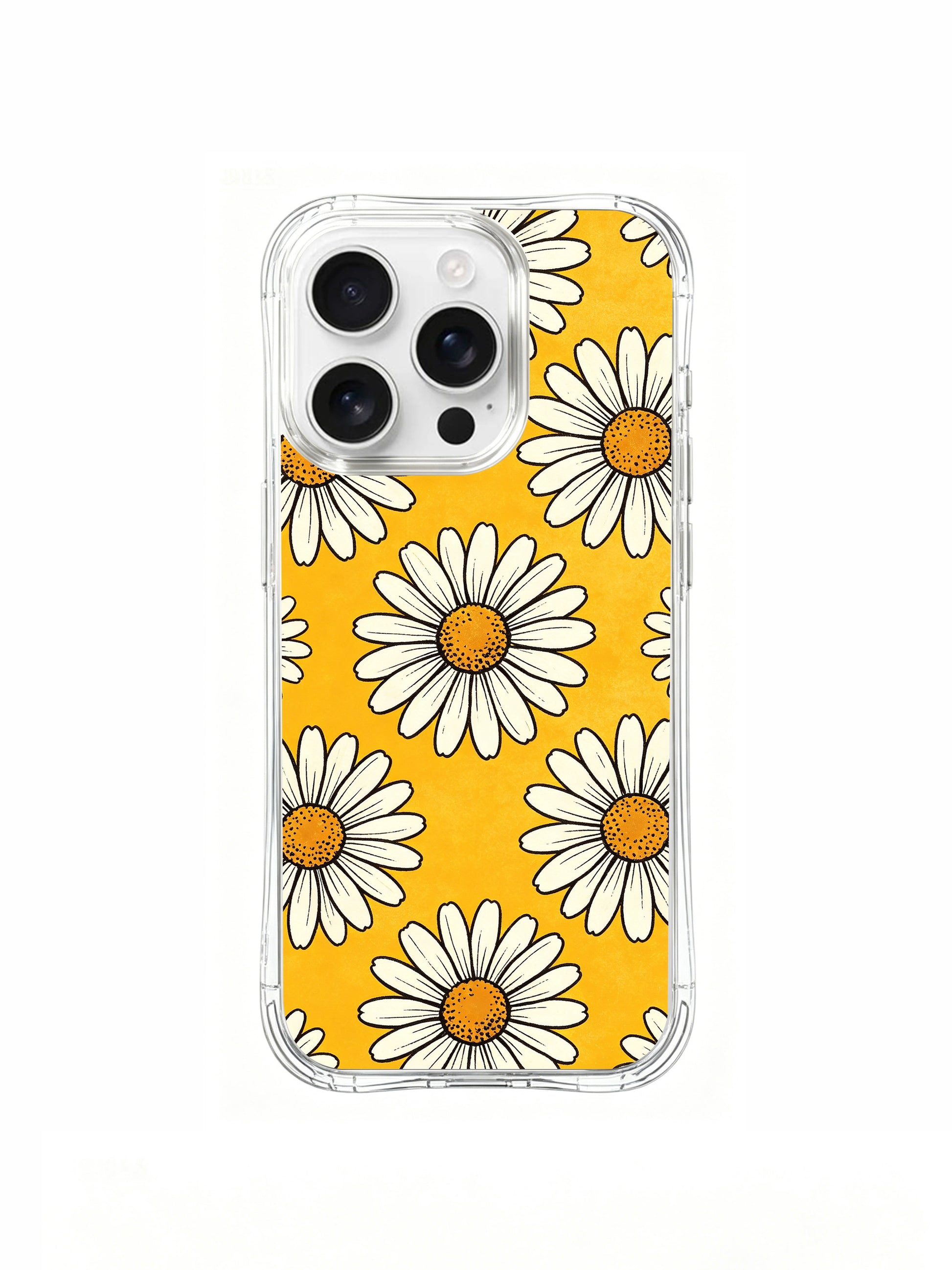 PhoneCasing iPhone 16 Pro Max Case featuring the Sunny Yellow Daisies design by artist Daisy Vale, large white blooms on a bright yellow background that feel like summer’s purest smile.