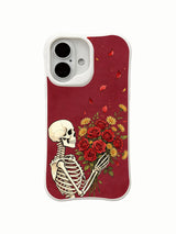 Surreal botanical skull bouquet on an iPhone 16 case