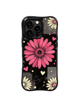 PhoneCasing iPhone 16 pro Case blending saccharine sweet charm and bold self-assurance via spotlight pink daisy collage motifs, Ruby Daze Raspberry Daisy Collage wavy design for daily street casual wear.