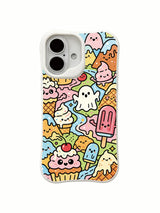 Doodle-style Ice Cream Valley artwork on an iPhone 16 Plus case