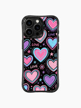 PhoneCasing iPhone 13 Pro Max casing Bubblegum Heart Night series, soft pastel floating hearts design, joyful girly statement phone case.