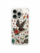 Eagle with centered dagger, clover and snake artwork on an iPhone 15 Pro case