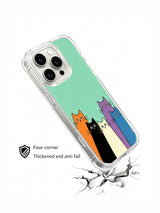 PhoneCasing iPhone 16 Pro Max with Teal Background Cat Group print, minimalist and playful hand-drawn cats that add rhythm and humor to your day.