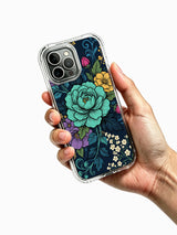Teal flower and foliage on an iPhone 13 Pro Max case