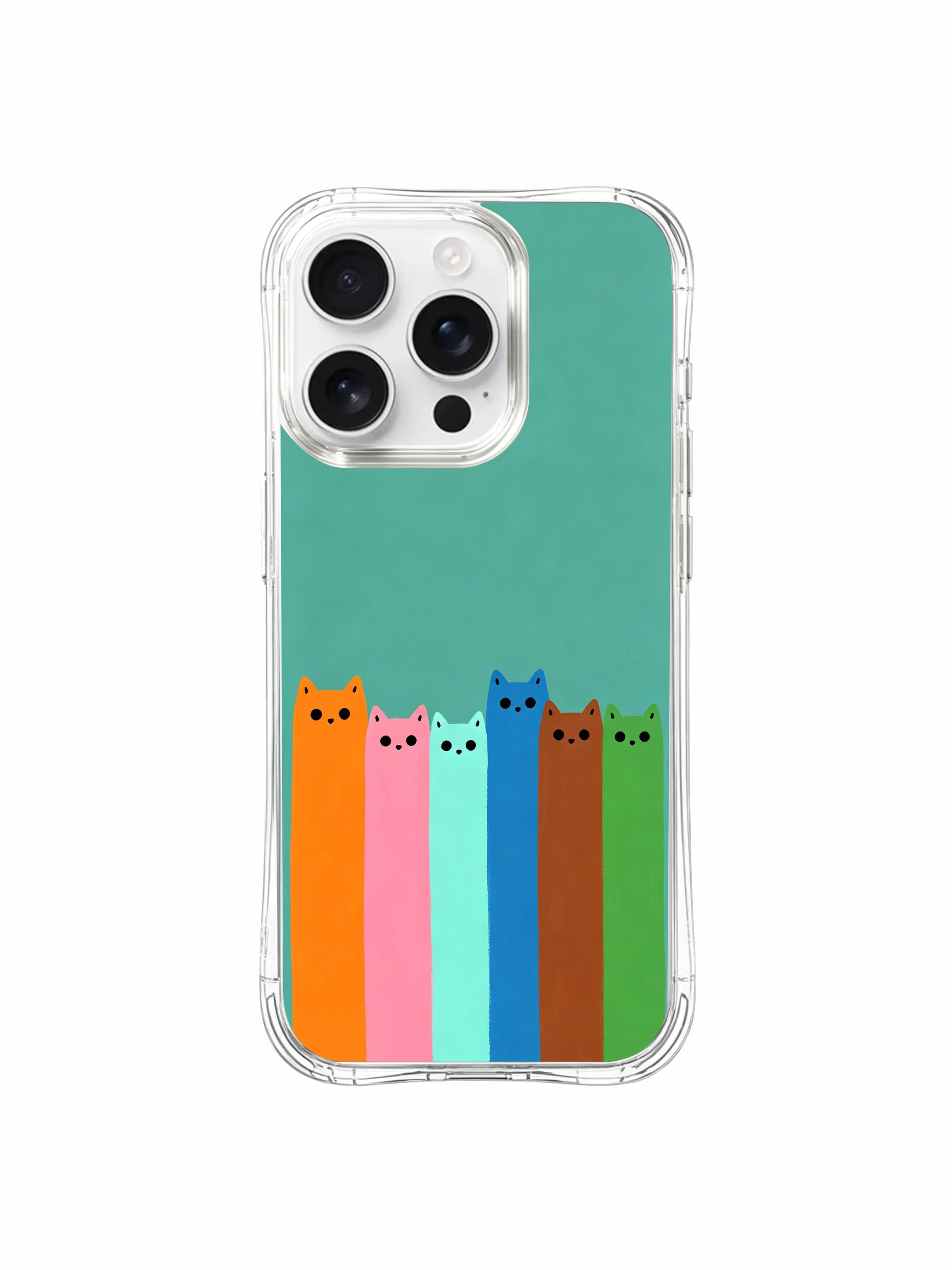 PhoneCasing iPhone 16 Pro Max showcasing Teal Sky Cat Elevator, cats that rise slowly like they’re climbing up into a calm, quiet day.