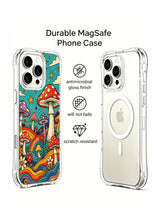 Mushrooms under teal starry sky artwork on an iPhone 16 Pro Max case