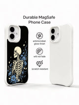 PhoneCasing dark romantic thorax sea breeze skeleton iPhone 16 Case, vintage ink drawn soft blue floral goth design, UV-printed anti-drop protective iPhone 16 cover