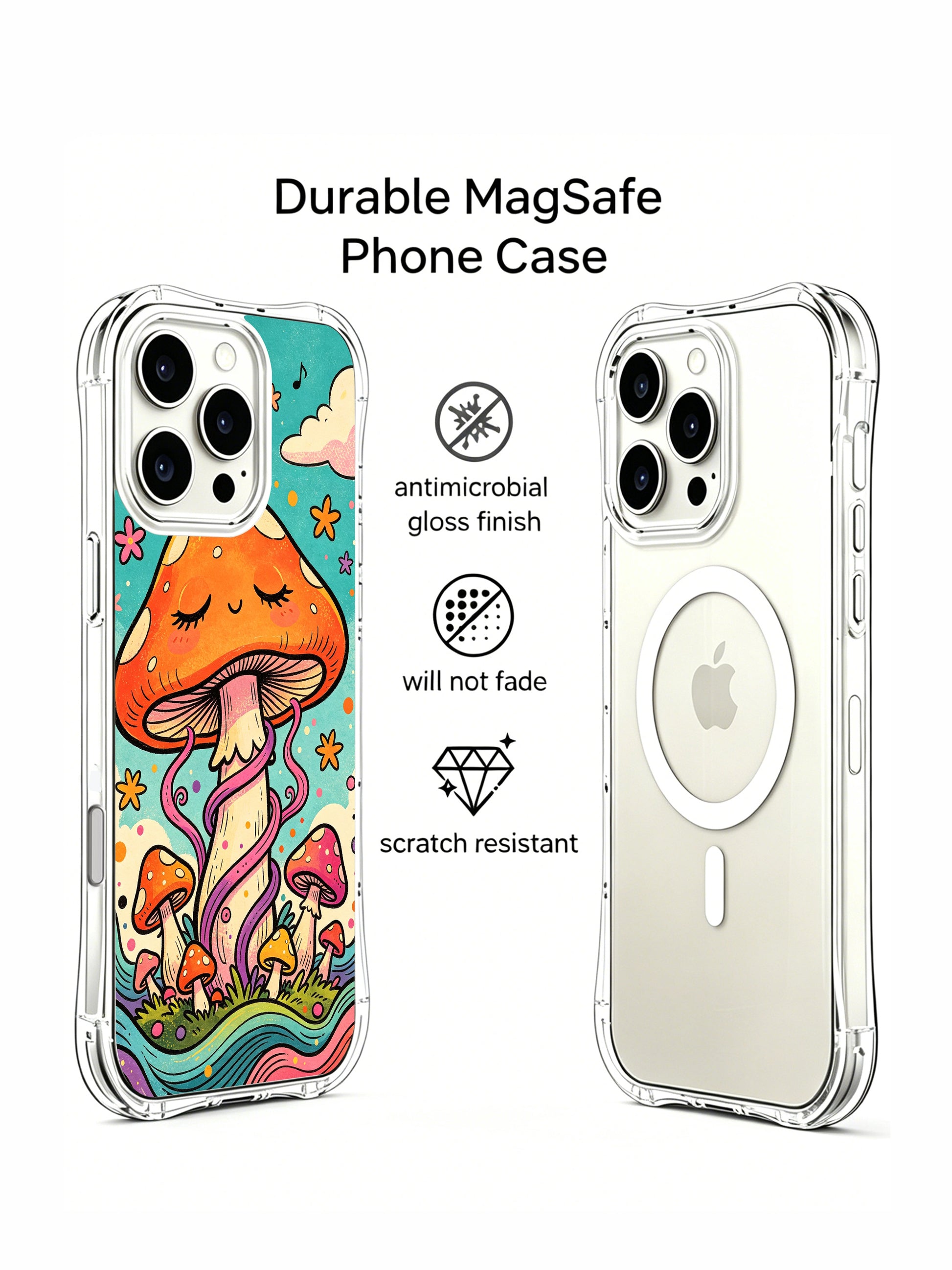PhoneCasing iPhone 16 pro max Case, scratch-resistant fade-proof fine art casing with cheerful singing fluffy cloud tucked at upper frame alongside multi-tone daisy blooms, limited-edition premium wearable casing from PhoneCasing’s California factory