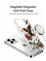 Eagle with dagger, clovers, flame and snake artwork on an iPhone 15 Pro case