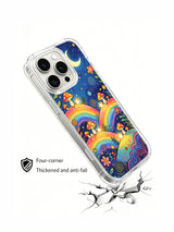 Crescent moon over a tiered rainbow mushroom valley artwork on an iPhone 16 Pro Max case
