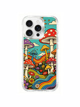 Mushroom cluster with rainbow artwork on an iPhone 16 Pro Max case