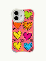 Tropical Doodle Hearts artwork on an iPhone 16 Plus case