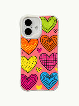 Tropical Retro Hearts artwork on an iPhone 16 Plus case
