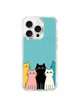 PhoneCasing iPhone 16 pro max MagSafe case with art print of cats enjoying a quiet moment on a sea-blue backdrop.