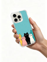 PhoneCasing iPhone 16 pro max scratch-resistant case featuring a peaceful design of cats peeking over a sea-blue background.