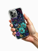PhoneCasing iPhone 13 pro max Case with a turquoise and purple butterfly bouquet, perfect for lovers of whimsical night gardens.