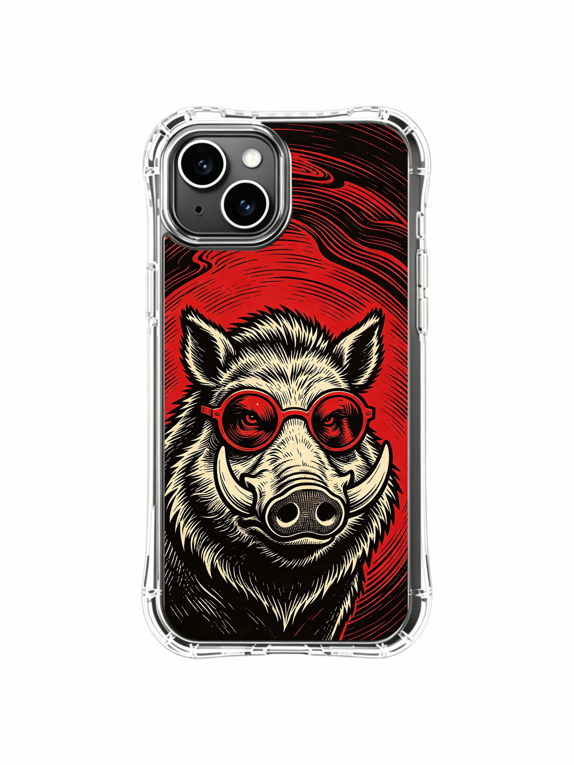 Iconic underground rock festival poster wild boar collector art by Rufus Vale on PhoneCasing iPhone 13 Case, handcrafted limited-edition art phone casing shipped from California USA.