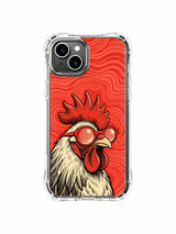 Underground gig-poster rooster artwork on an iPhone 13 case