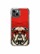 Underground rock bulldog portrait artwork on an iPhone 13 case