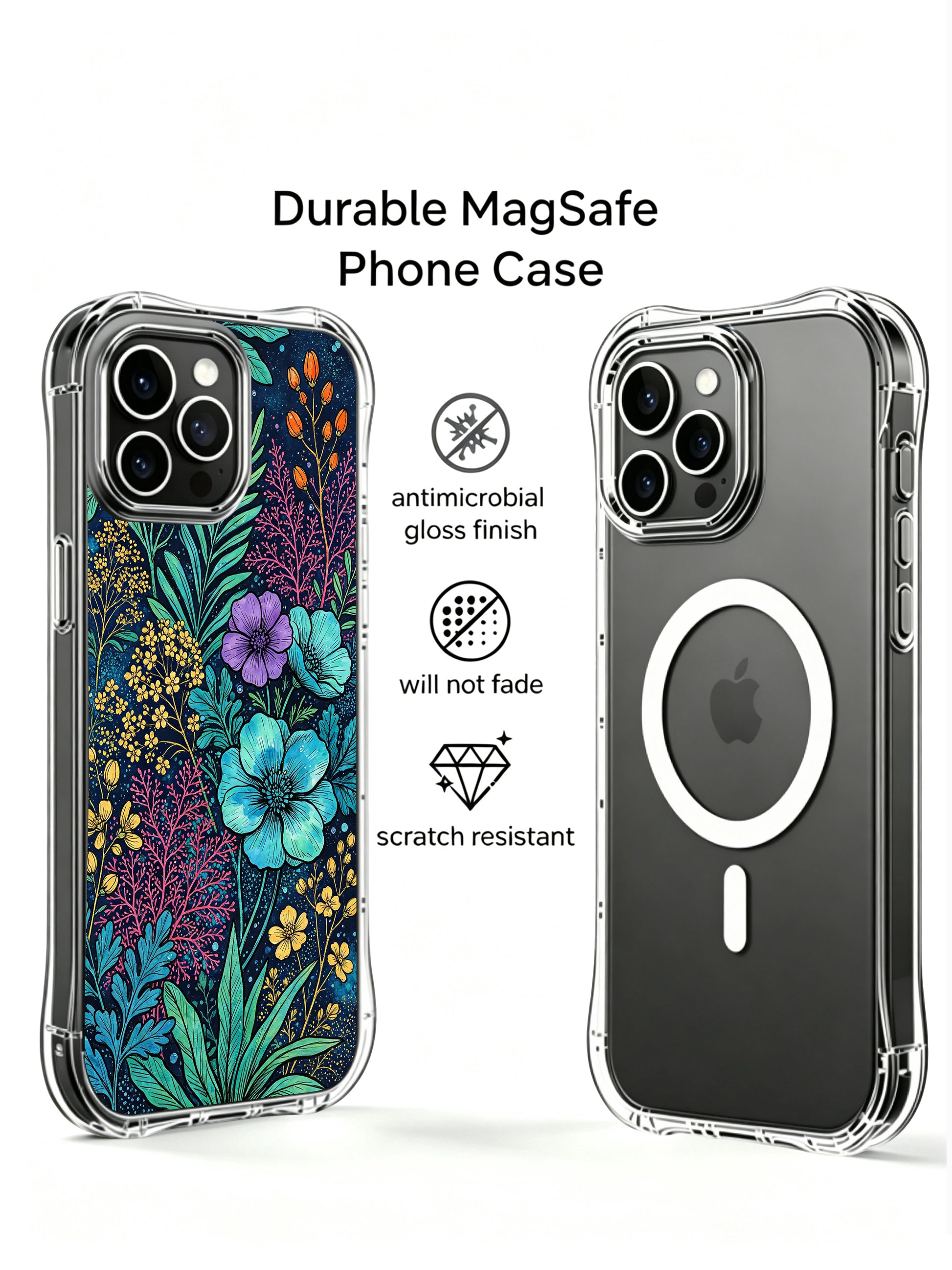 PhoneCasing iPhone 13 pro max Case with an underwater floral tapestry design, blending seaweed-like leaves and purple blooms.