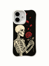 PhoneCasing dark romantic undying love skeleton iPhone 16 Case, vintage ink drawn red rose goth design, UV-printed anti-drop protective iPhone 16 cover
