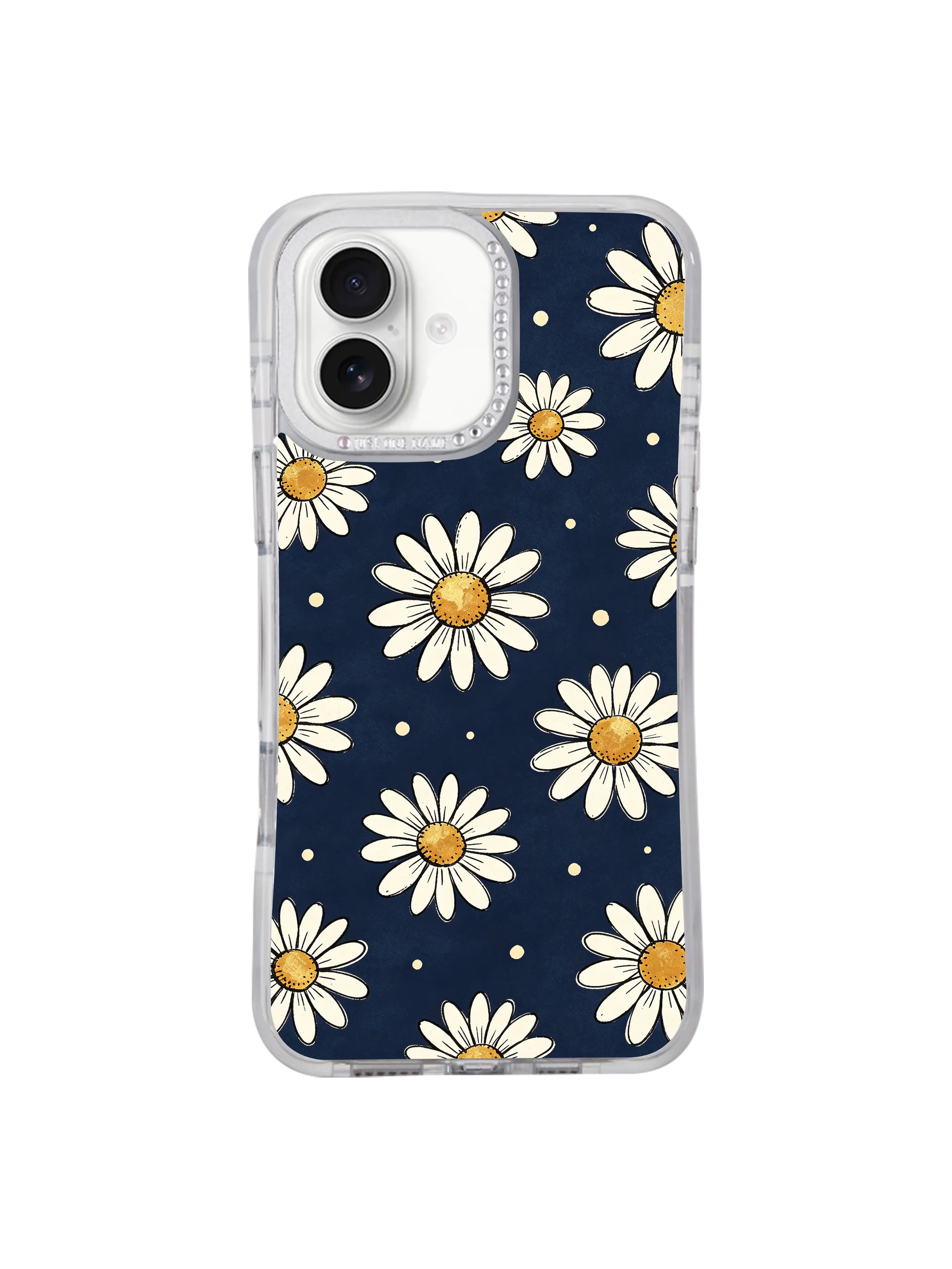 PhoneCasing thoughtful artistic gift iPhone 17 casing Midnight Daisy Drift, dreamy drifting daisy night garden design by Solea Meadow, ideal meaningful wearable art present for her new iPhone 17 device.