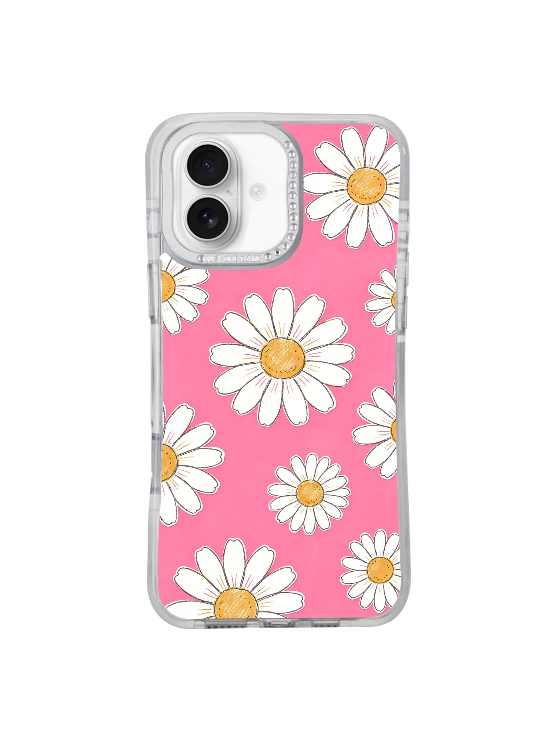 PhoneCasing uplifting joyful artistic gift iPhone 17 casing Pink Joy Daisy Field, bright summer daisy field design by Solea Meadow, ideal lighthearted wearable art present for birthdays and holiday gifting for her new iPhone 17 device.