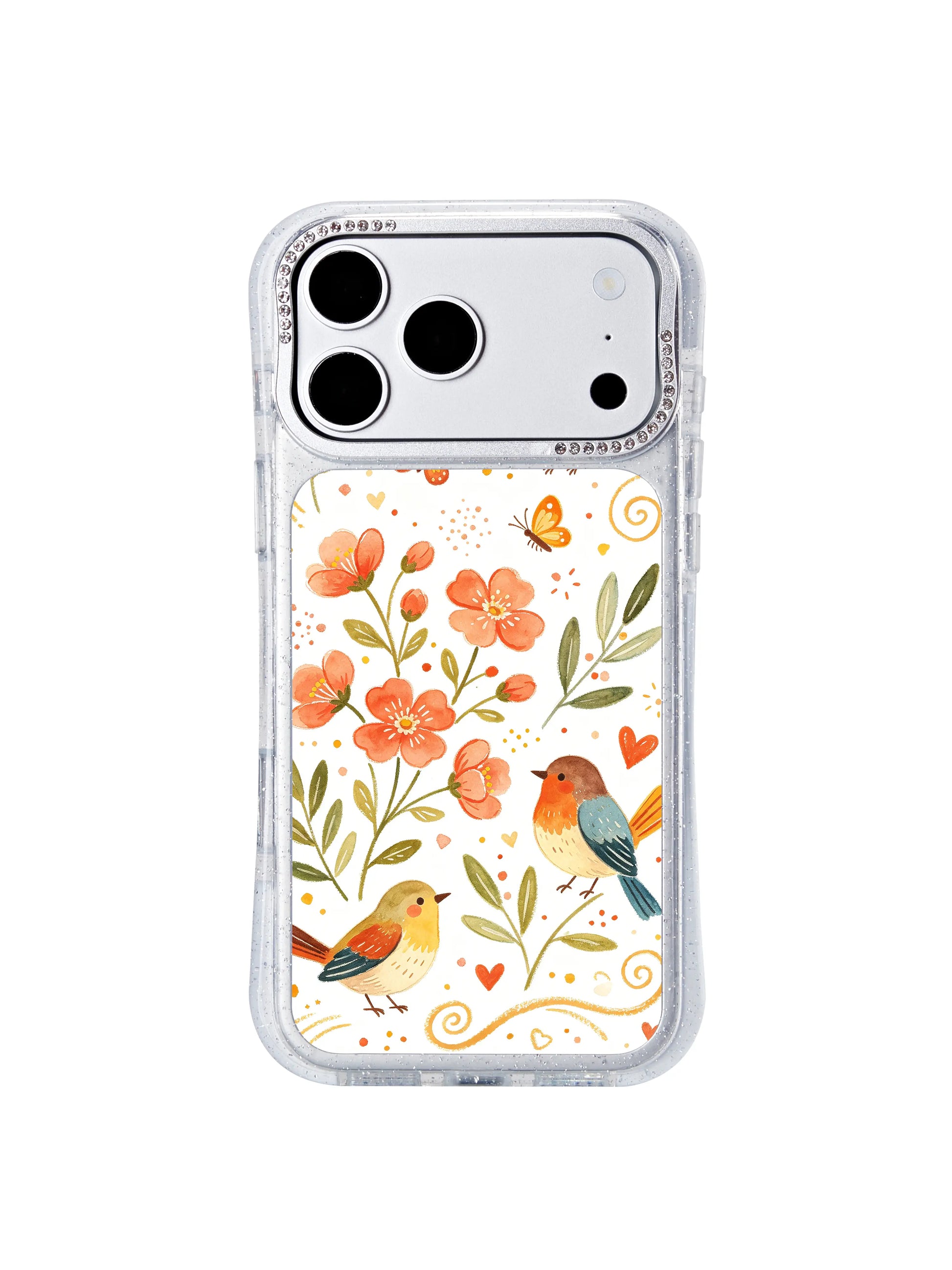 PhoneCasing fully MagSafe compatible iphone 17 pro Max casing showcasing Aurelia Finch’s Garden Freedom Chime growth motif, seamless wireless charging fit for all magnetic car mounts and phone wallets.