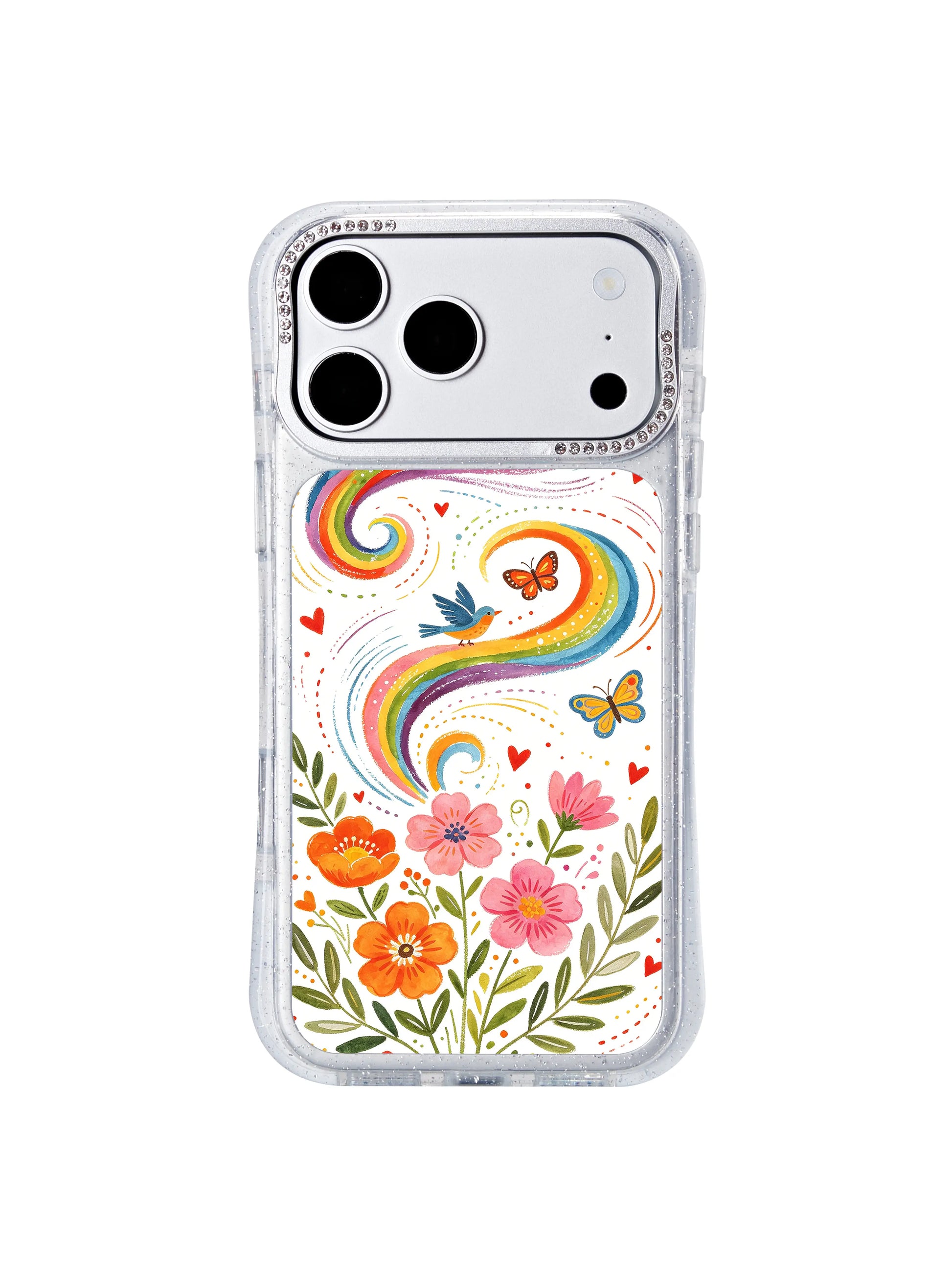 PhoneCasing cheerful fantasy-style iphone 17 pro Max casing, uplifting rotating rainbow wind design with tiny heart accents, bringing joyful free-spirited vibes to daily carry