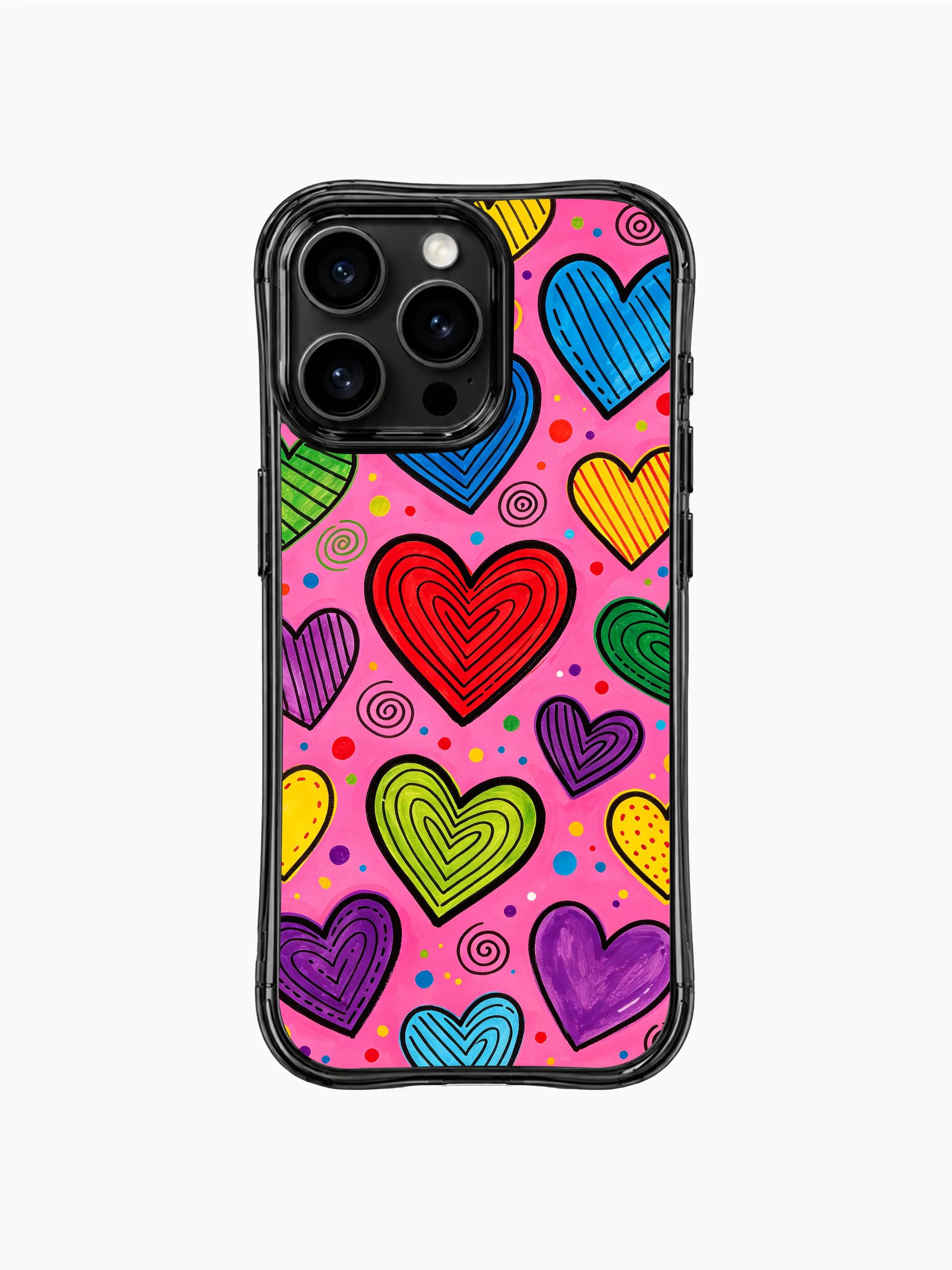 PhoneCasing iPhone 13 Pro Max cover Hot Pink Love Storm doodle perfect for valentine crush gifts, bright cute pop art protective phone casing.
