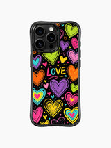 PhoneCasing iPhone 13 Pro Max cover Sweet Chaos Hearts chaotic neon doodle ideal for valentine crush surprise gifts, vibrant playful romantic protective casing.